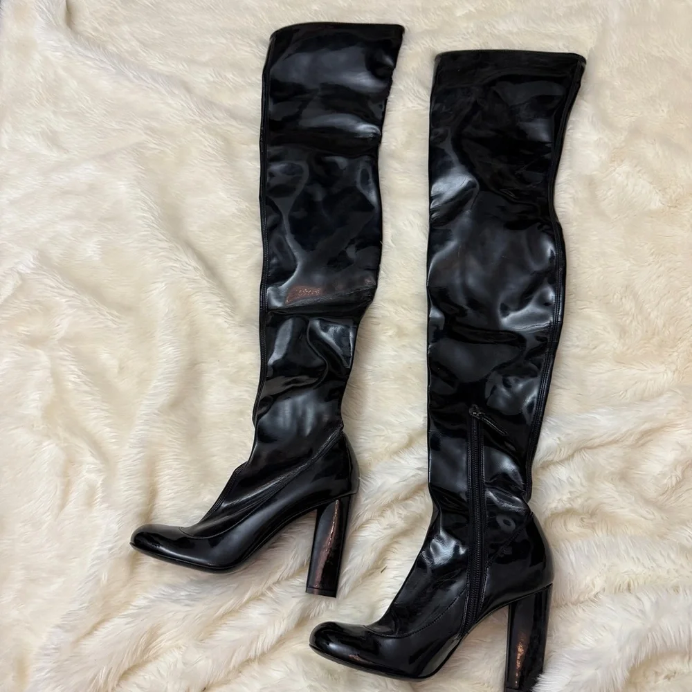 Black Emporio Armani Patent Over-The-Knee Heeled Boots Size 37